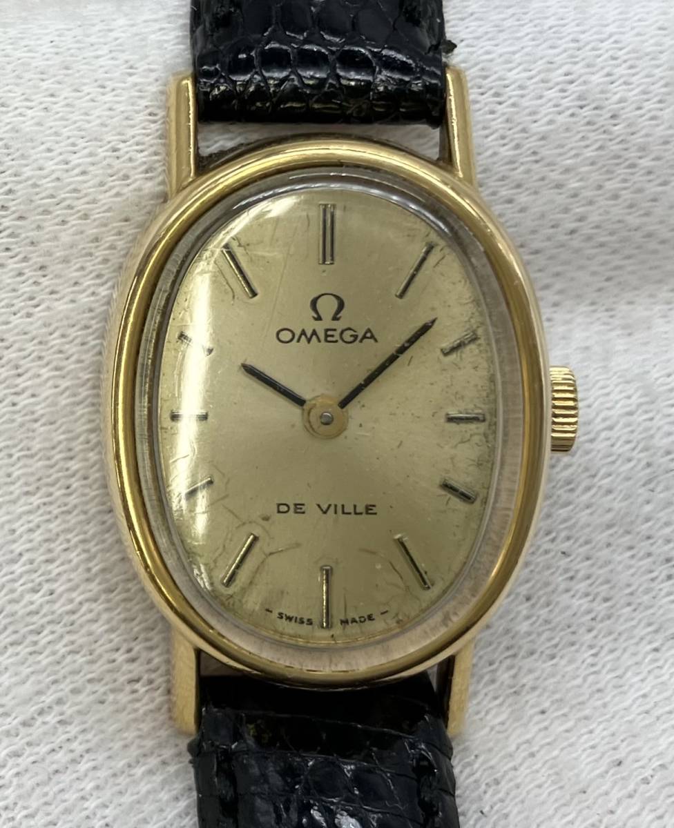 【ジャンク】 OMEGA DeVille オメガ デビル オーバル 手巻き レディース 腕時計 ベルト社外の画像1