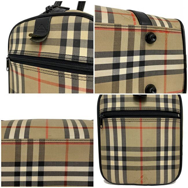  Burberry сумка "Boston bag" бежевый черный проверка Vintage проверка легкий парусина кожа б/у 