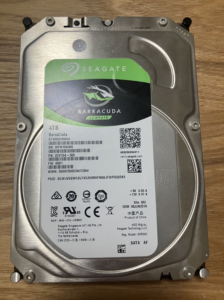 大容量4TB 内蔵ハードディスクHDD Seagate BarraCuda 3.5インチ【中古