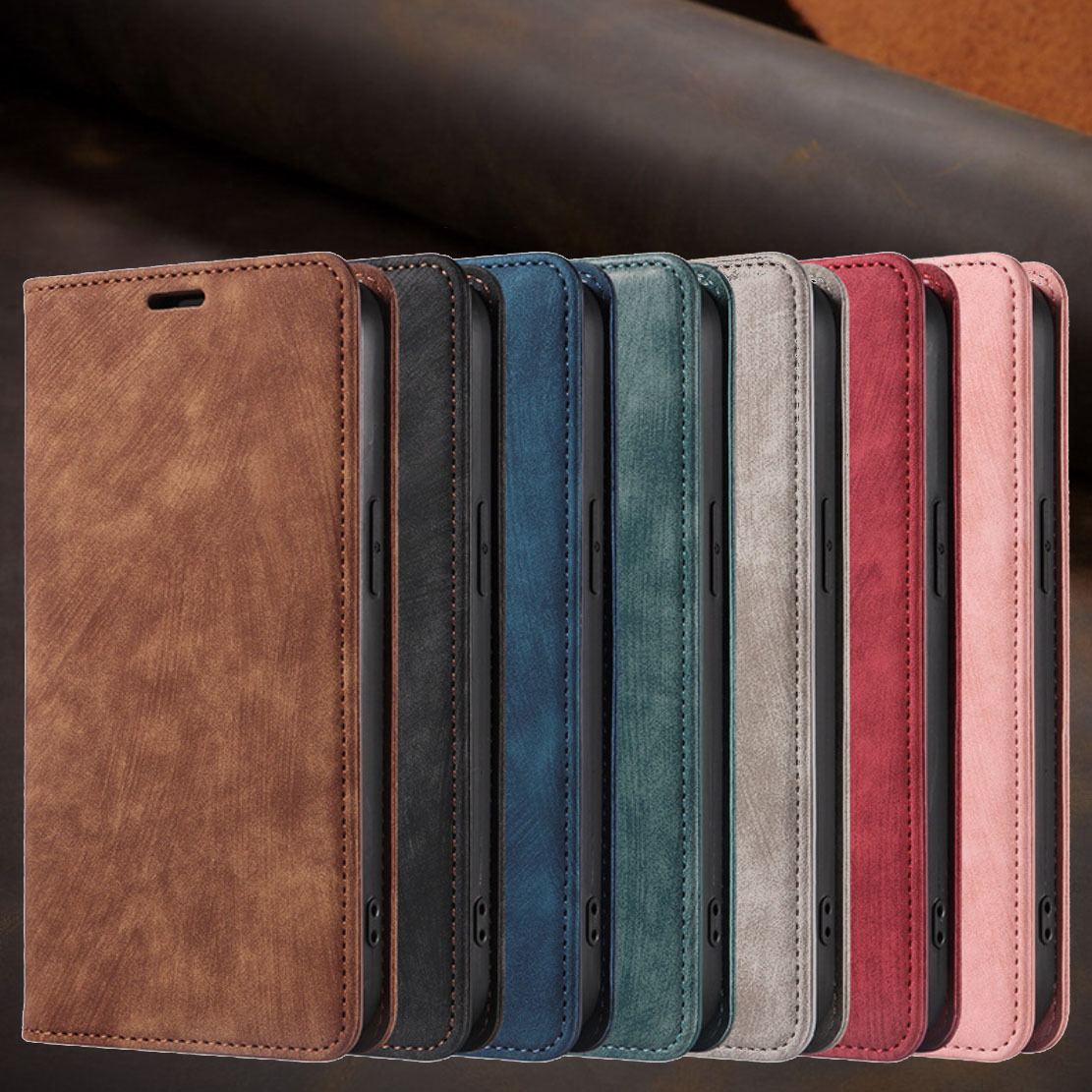  notebook type smartphone case high quality leather iphone 13promax correspondence leather style blue ka Barker do storage 