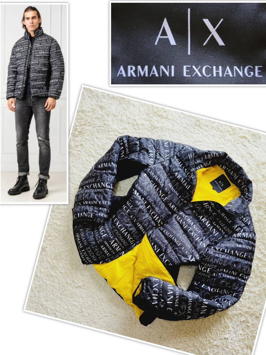 【美品】サイズL アルマーニエクスチェンジ　A/X リピートロゴ　ダウンジャケット　armani exchange　総柄　_画像1