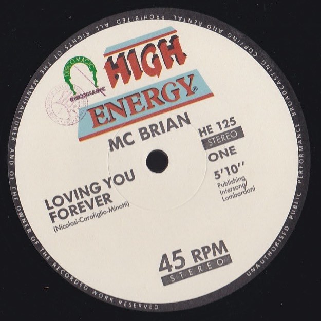 HI-NRG 12inch★Mc.BRIAN / Loving you forever (Mix 1) / (Mix 2)★picture sleeve・High energy★_画像2
