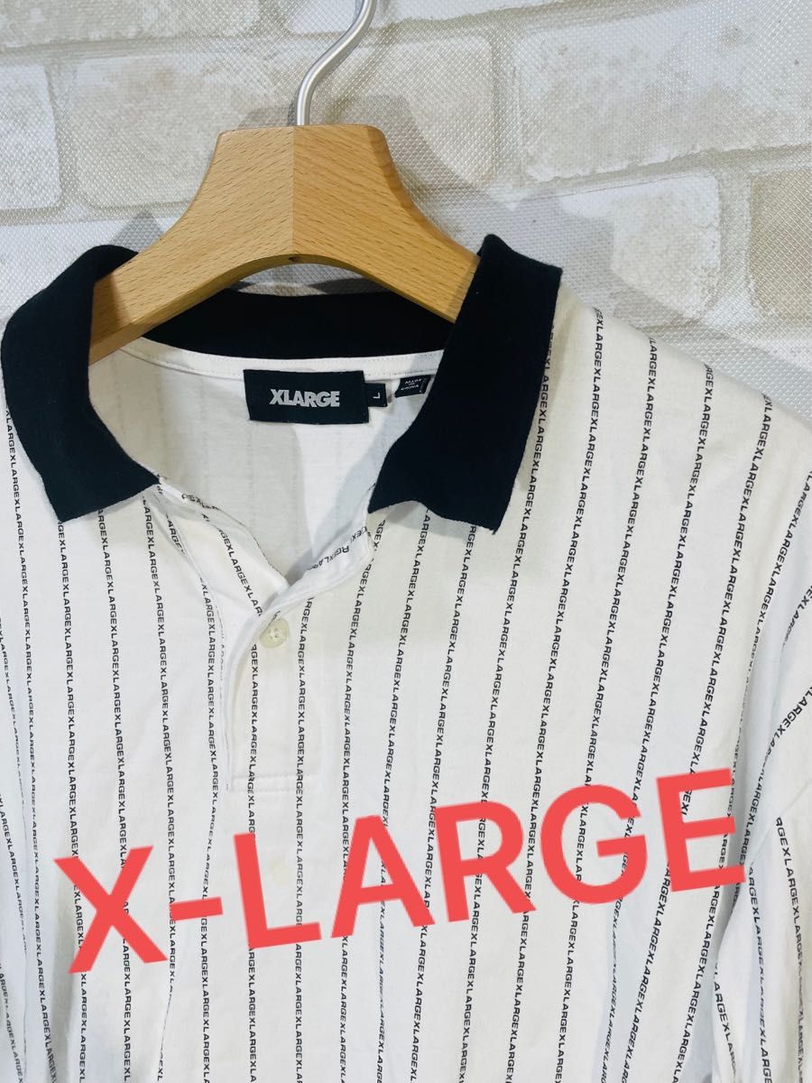 【X-LARGE】エクストララージ　ストライプ　総柄　長袖ポロシャツ