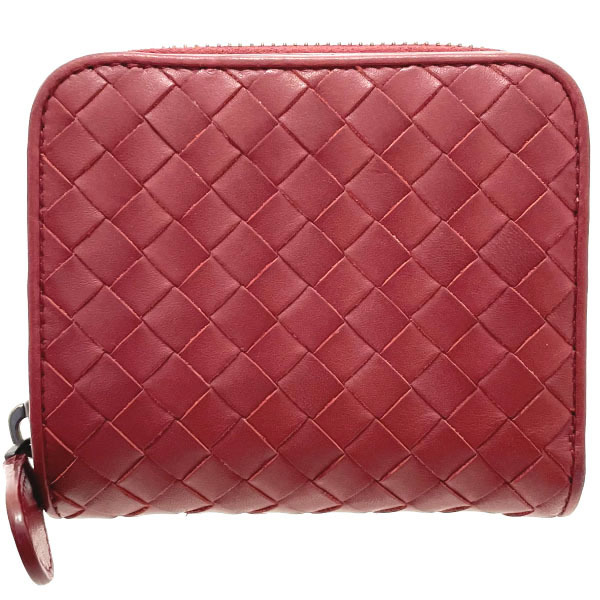 ファッション VENETA BOTTEGA 624048 赤 革 ラウンドファスナー財布