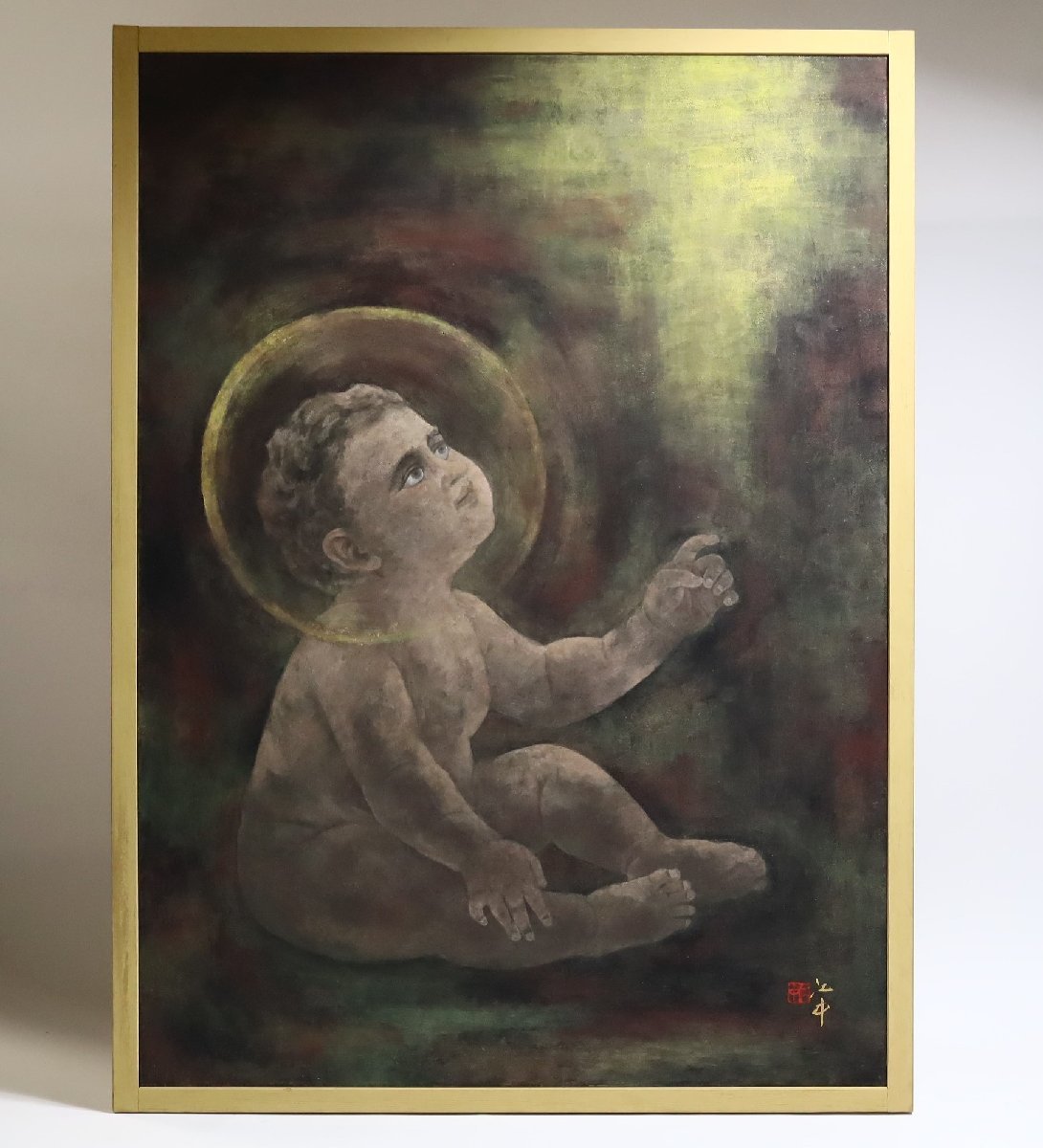 宇佐美江中「聖」日本画 40号 共シール 師:川合玉堂 人物画(山水、風月