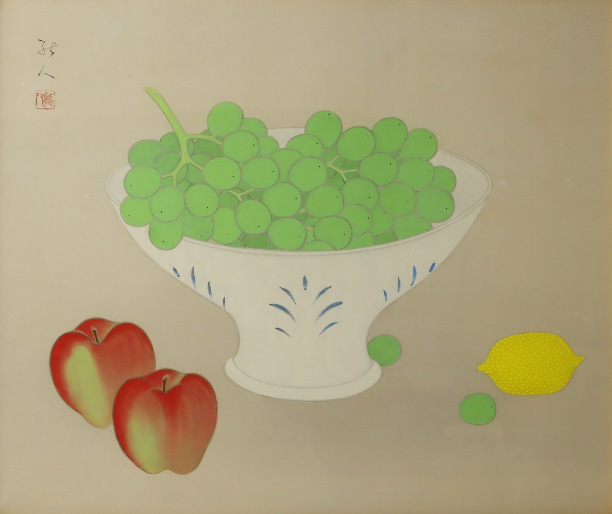 日本画「果物」静物画 在銘 大型額装品 / 静物画 サイン有り 作者不明