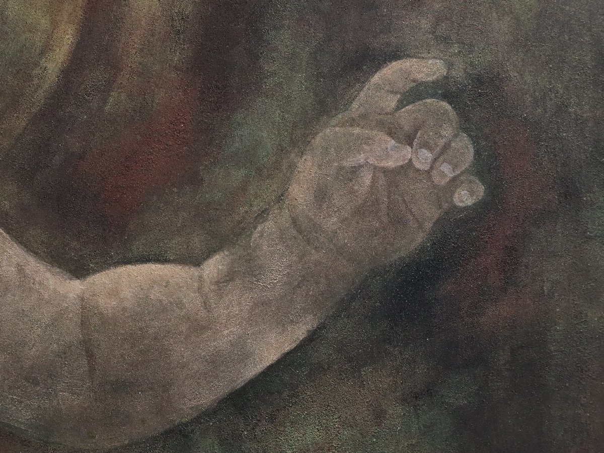 宇佐美江中「聖」日本画 40号 共シール 師:川合玉堂 人物画(山水、風月