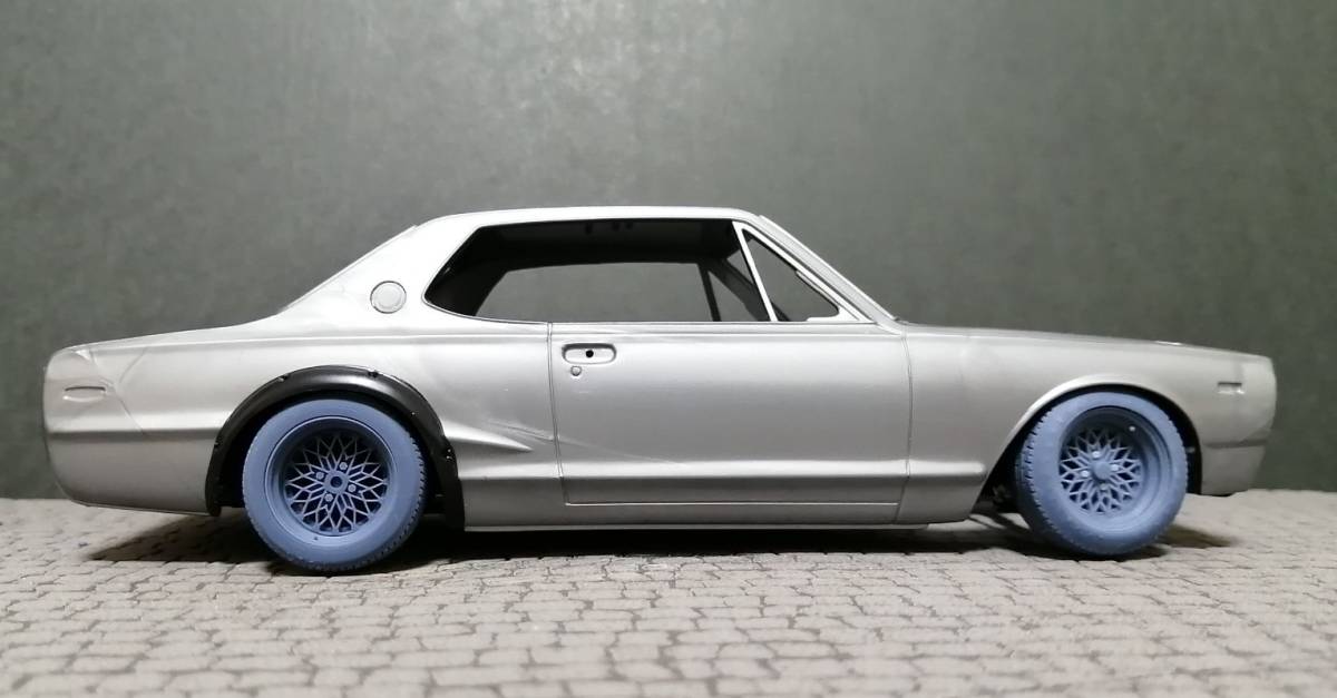 S40　15インチ４H　G-スターTYPEホイール　ケイSTYLE!　THEストリートシリーズ　1/24scale　カーモデル用　1台分　3Dプリント　レジン製_車体装着事例（車体は商品ではありません）