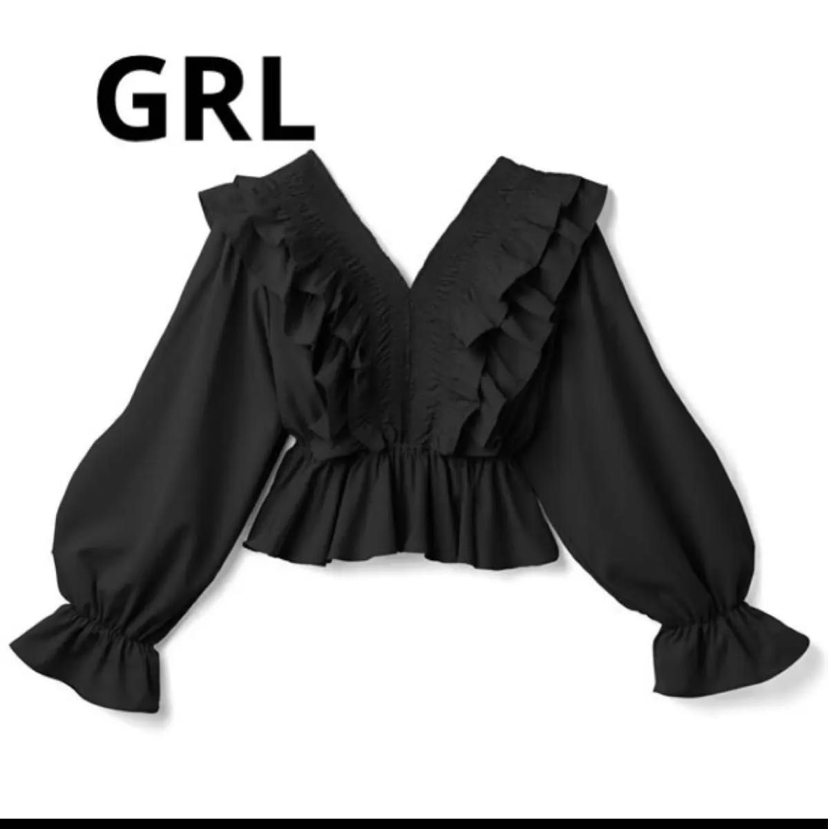 GRL Vネックダブルフリルブラウス ホワイト