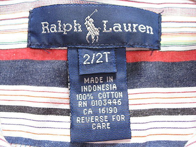  used child clothes Kids Polo Ralph Lauren POLO RALPH LAUREN 2/2T size stripe long sleeve shirt school autumn winter clothes postage 510 jpy navy blue Polo embroidery equipped 