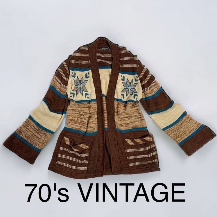 70's VINTAGE Monarch Knits ベルスリーブ ニットカーディガン アメリカ購入 ビンテージ 古着 ネイティブ ニット セーター 男女兼用 70年代_画像1