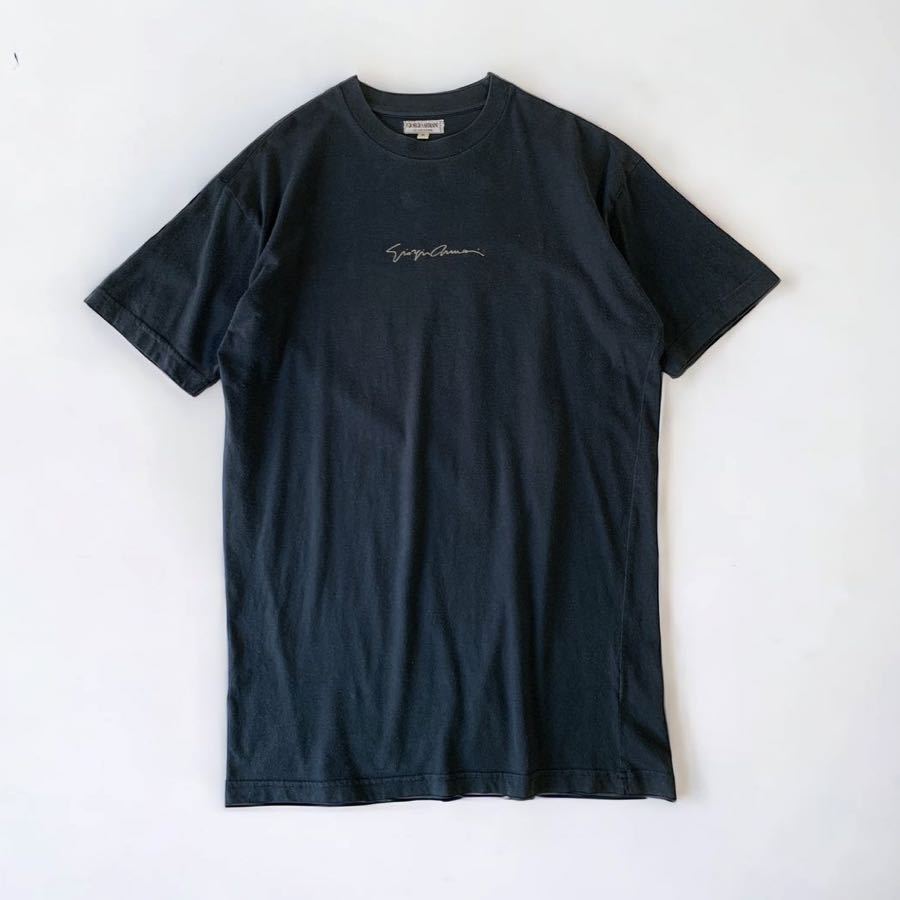 名作 90's VINTAGE 希少 サインロゴ GIORGIO ARMANI イタリア製 ビンテージ Tシャツ サイン MADE IN ITALY アルマーニ オールド 90年代_画像2