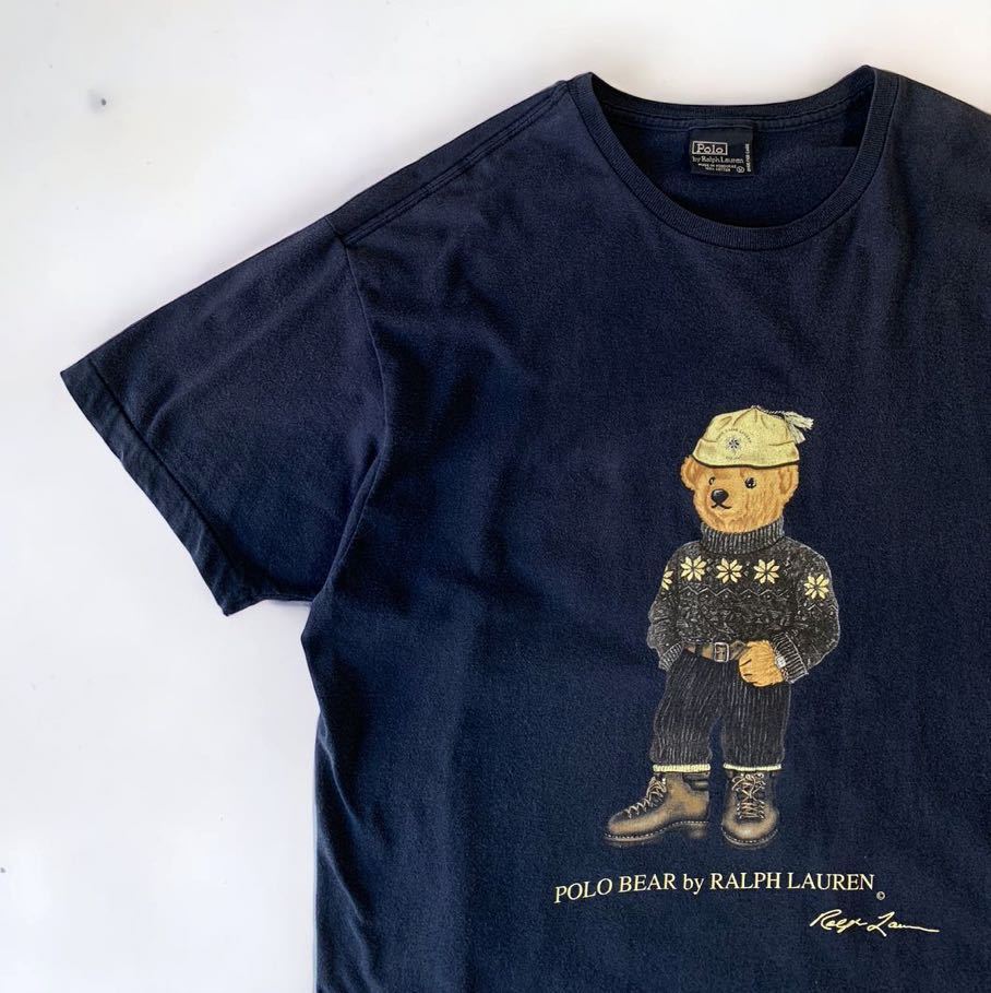 希少柄 90's VINTAGE POLO Ralph Lauren ポロベア プリント Tシャツ ポロベアー 90年代 ビンテージ ラルフローレン シングルステッチ ポロの画像9