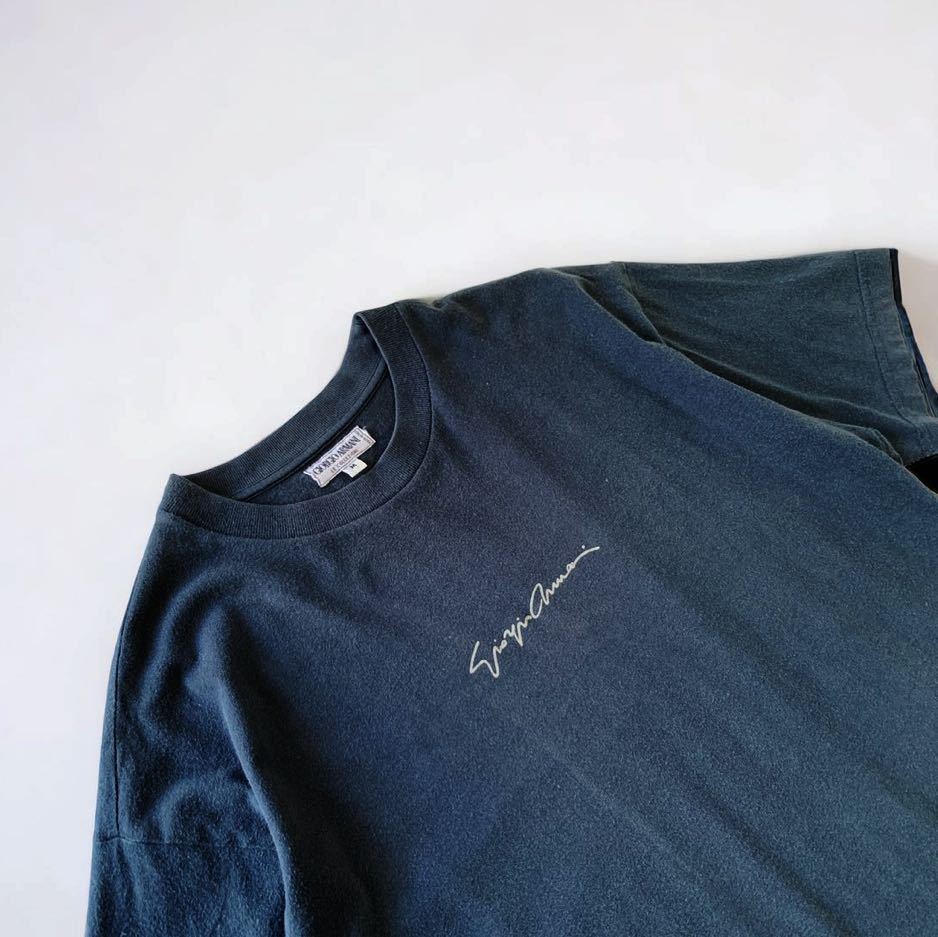 名作 90's VINTAGE 希少 サインロゴ GIORGIO ARMANI イタリア製 ビンテージ Tシャツ サイン MADE IN ITALY アルマーニ オールド 90年代_画像6