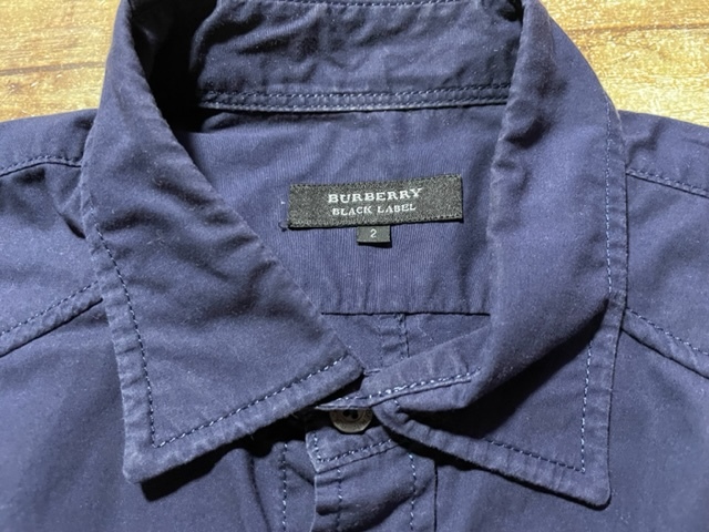 レア 良品 BURBERRY BLACK LABEL バーバリー ブラックレーベル 半袖 シャツ 袖チェック 紺 ネイビー コットン 綿100％ メンズ サイズ2 M_画像3