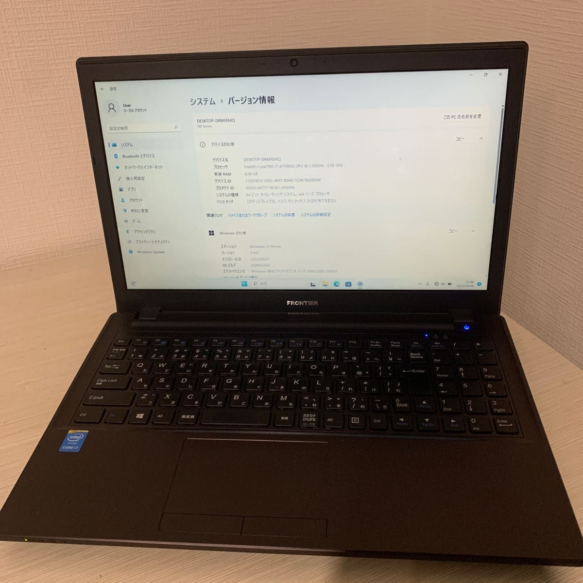 frontier ノートPC Core i7-4710MQ Windows11