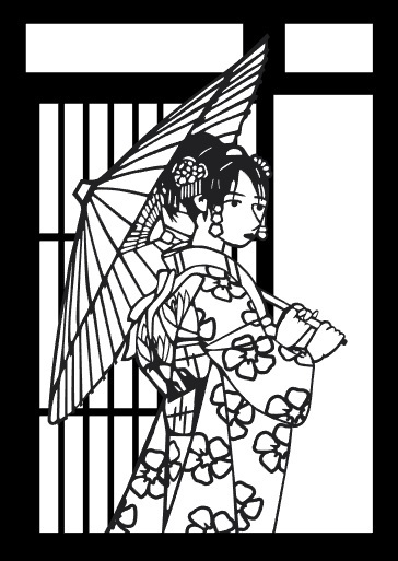 ヤフオク 切り絵 着物姿に傘 背景 三千院 ヤフオク 切り絵 着物姿に傘 背景 三千院