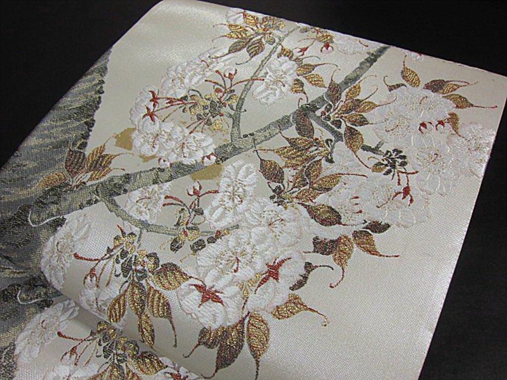 買付け上質な逸品 未仕立 豪華作品 西陣織引箔高級袋帯 真珠 本金箔 桜