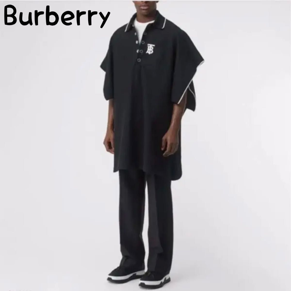 美品 Burberry TBロゴ オーバーサイズ ポロ ポンチョ ブラック-