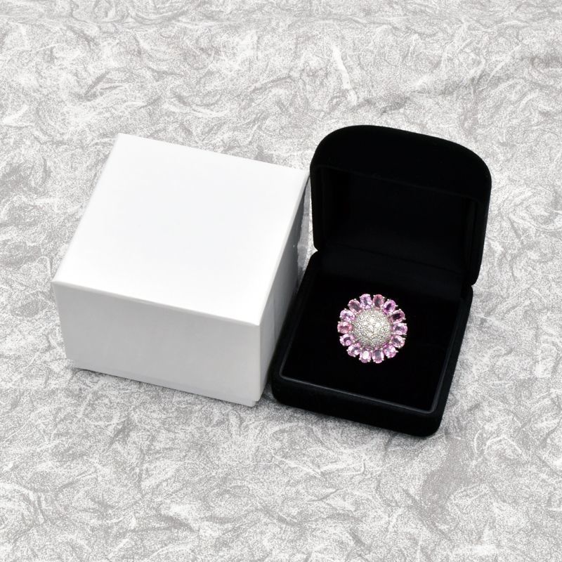  всего 3.57ct натуральный розовый сапфир кольцо 13.5 номер K18WG всего 0.66ct натуральный бриллиант цветочный узор цветок белое золото б/у бесплатная доставка 