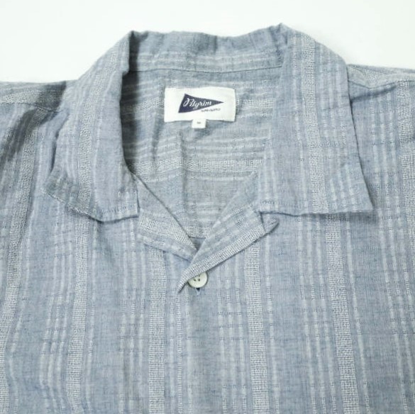Pilgrim Surf+Supplypiru Grimm 23SS Amedeo Short Sleeve Shirt cotton linen stripe cue ba shirt 36-01-0139-065 M BLUE g12935