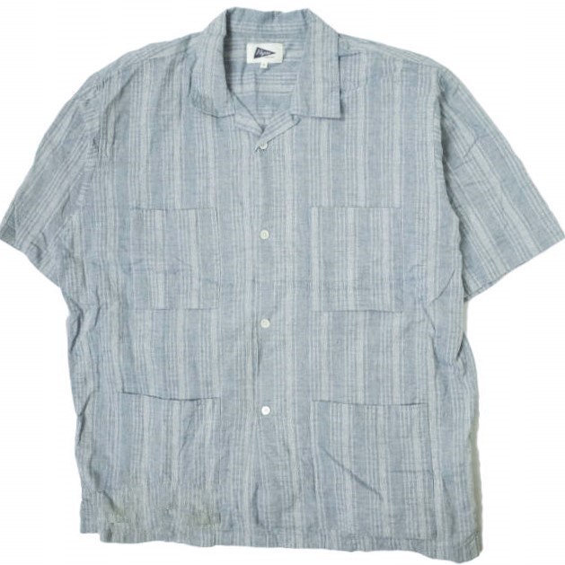 Pilgrim Surf+Supplypiru Grimm 23SS Amedeo Short Sleeve Shirt cotton linen stripe cue ba shirt 36-01-0139-065 M BLUE g12935