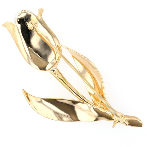 TASAKItasakiK18YG yellow gold pin brooch Akoya pearl 7.0mm one bead tulip flower delustering [ new goods finish settled ][zz][ used ]