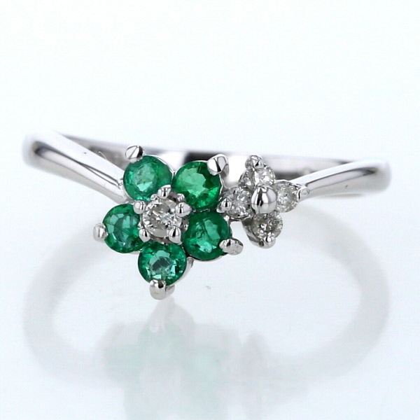 K14WG white gold ring emerald diamond 0.10ct flower flower design ring 11 number [ new goods finish settled ][el][ used ]