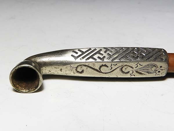 オンライン限定商品】 【桃】提げ物:金工銀煙管雨龍幾何学文様面取