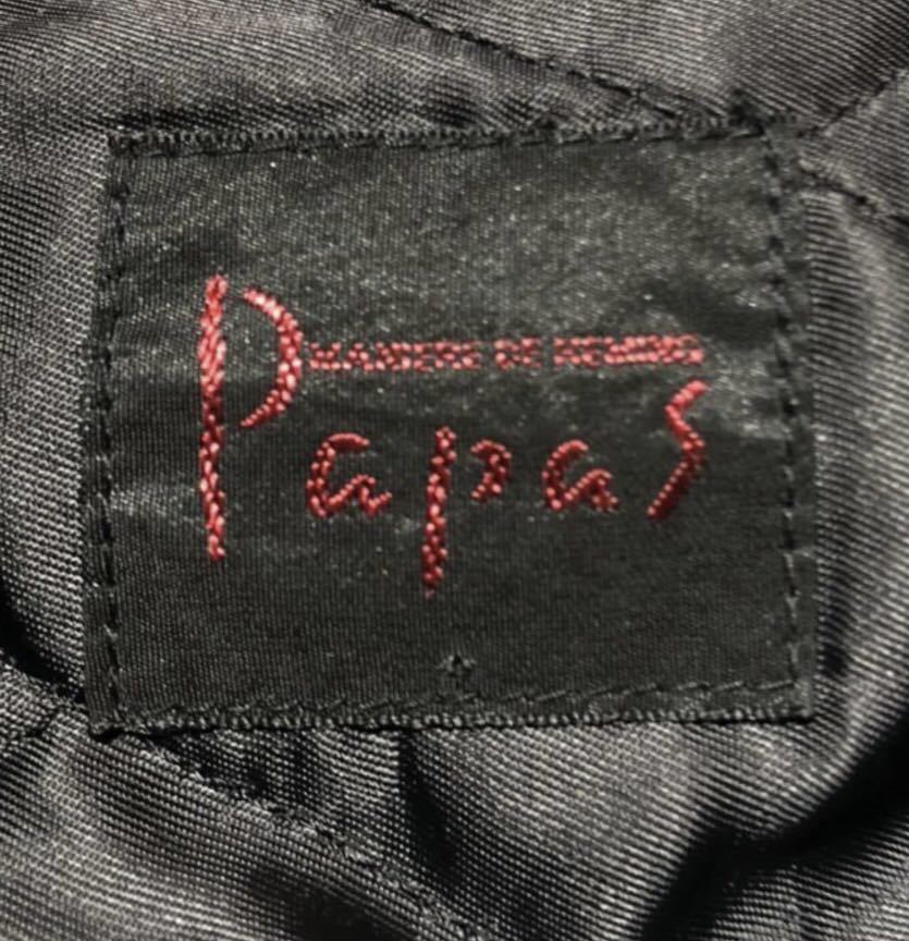 ■ PAPAS パパス ■ ロゴ 刺繍 中綿入 裏地キルティング ヘリンボーン織柄 ウール ジャケット グレー L_画像4