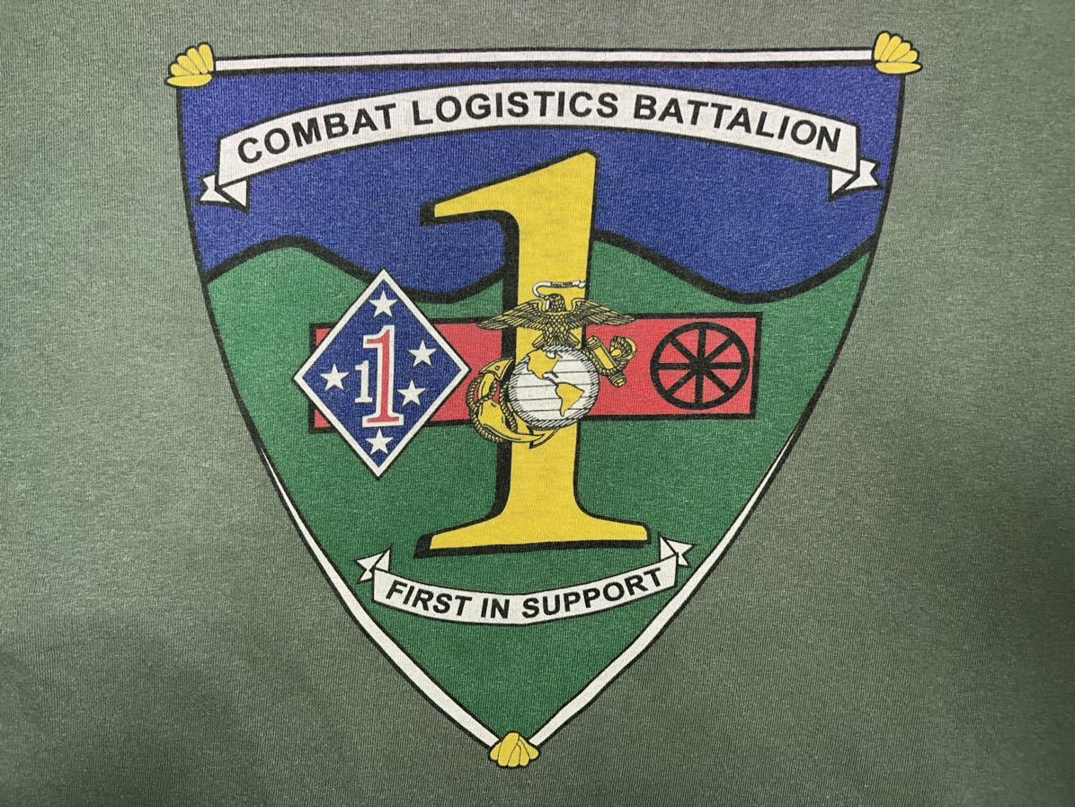 USMC COMBAT LOGISTICS BATTALION FIRST IN SUPPORT コットンTシャツ　GILDAN製　OD Lサイズ_画像5