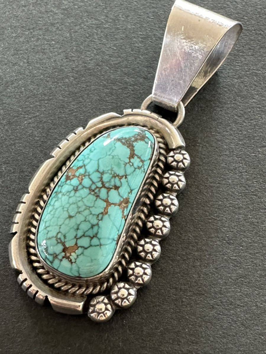 【希少 レア】ターコイズ インディアンジュエリー ペンダントトップ ナバホ族　シルバー Harold Becenti Indian Jewerly Turquoise Silver_画像1