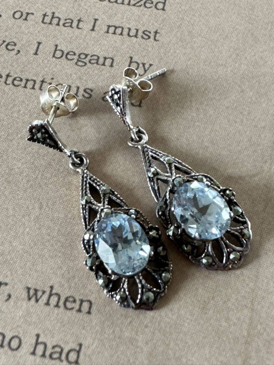 【美品】シルバー 925　ピアス　ライトブルー　ストーン　刻印 有 Silver 925 earrings light blue_画像3