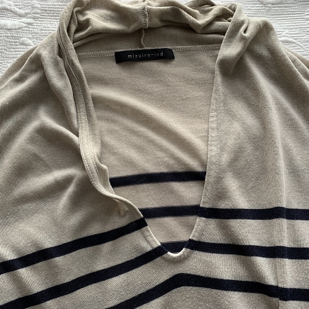 ミズイロインド mizuiro-ind 　ボーダーニット ルーズネック ドルマン袖 ワンピース ベージュ×ブラック 日本製 _画像3
