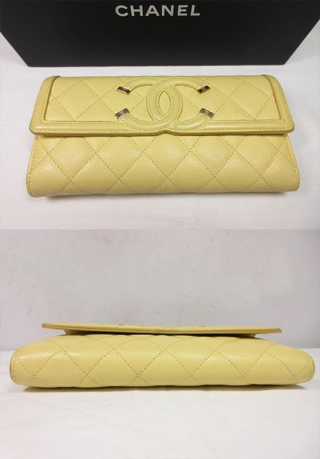 HH美品 【シャネル CHANEL】 ココマーク マトラッセ キャビアスキン ラウンドジップウォレット 長財布 (レディース) イエロー系 ●7HT2113_画像2