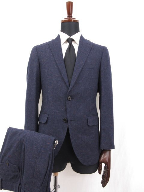 HH超美品 【スーツカンパニー SUIT COMPANY】 ビギン バルベラ 濃紺 2ボタン スーツ (メンズ) 165cm-6Drop ネイビー 織柄 AET023 27RMS6470_画像1