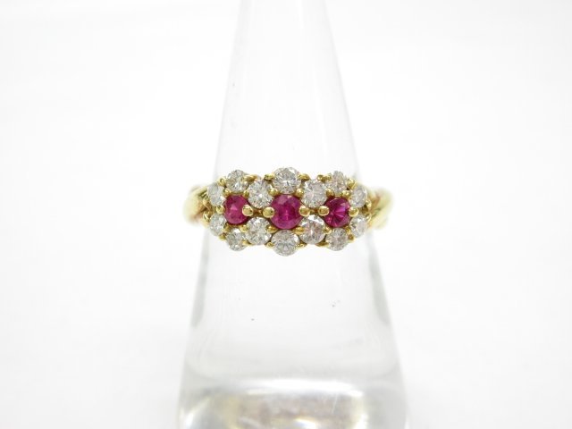 HH Beauty [Ninarich Nina Ricci] Винтажный 14p Diamond 3p Ruby K18 Ruby Ring Ring (Women's) 10-11 около 5,5 г ● 7CC0831