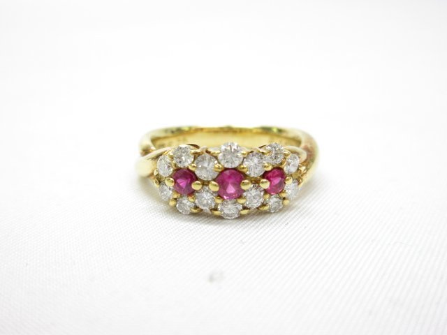 HH прекрасный товар [ Nina Ricci NINA RICCI] Vintage 14P diamond 3P рубин K18 рубин кольцо кольцо ( женский ) 10~11 номер примерно 5.5g *7CC0831