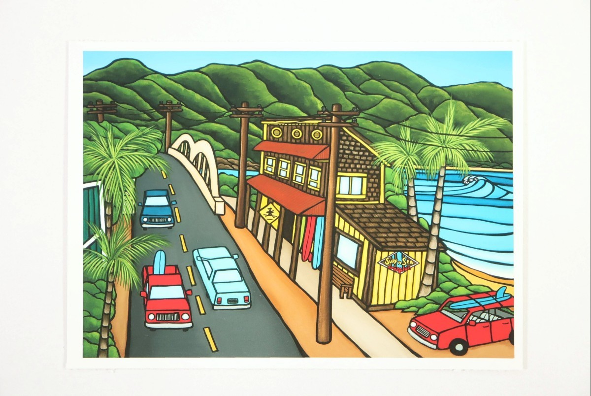  подлинный произведение Heather * Brown Paper Prints[Surf n Sea]. размер 17cm×12cm американский автор Гаваи .. Surf искусство одиночный оригинальный преобразованный конструкция map цвет ... распределение цвета 7873