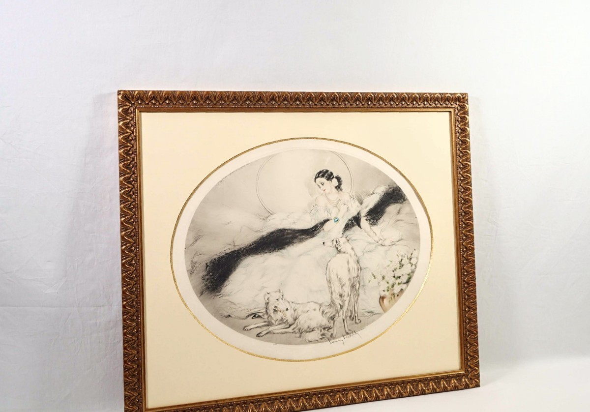 真作 ルイ・イカール 1927年銅版画「椿姫」画寸52cm×42cm 妖艶な魅力を複雑な技巧に手彩色を加え生き生きとした圧倒的迫力と芸術性 7930_画像8
