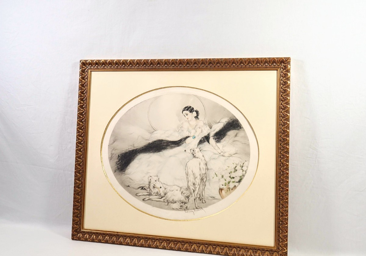 真作 ルイ・イカール 1927年銅版画「椿姫」画寸52cm×42cm 妖艶な魅力を複雑な技巧に手彩色を加え生き生きとした圧倒的迫力と芸術性 7930_画像9