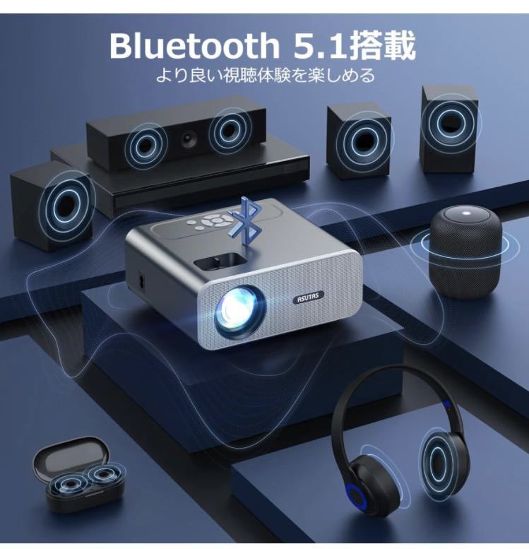 【中古扱い】値下げプロジェクター 小型 ASUTAS 15000lm 5GWIFI 4K対応 リアル1080P解像度 Bluetooth5.0 台形補正 ズーム機能 天井投影_画像2