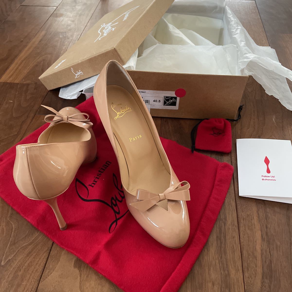 ルブタンChristian Louboutin ハワイ購入　レディース　パテント　パンプス　40.5 イタリア　ベージュ　ヌード　リボンヒール　26_画像1