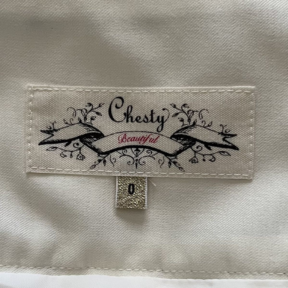 ★I■ Chesty チェスティ レディース フレアスカート 膝丈 白色 サイズ0 ボトムス 花柄ステッチ 刺繍 ウエストリボン紐 花柄 スカート_画像3