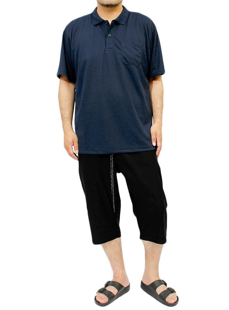 【新品】 4L ネイビー ポロシャツ メンズ 大きいサイズ 吸汗速乾 ドライ メッシュ UVカット 無地 ポケット付き 半袖シャツ_画像3