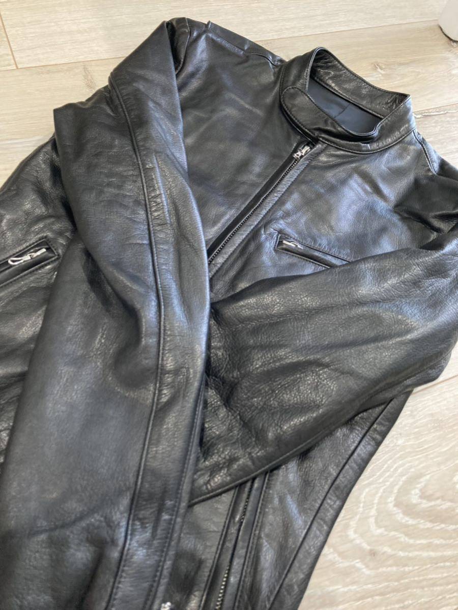 美品☆[LITHIUM HOMME] シングルライダース スリムレザージャケット 42 牛革 LH28-0104 ブラック リチウムオム