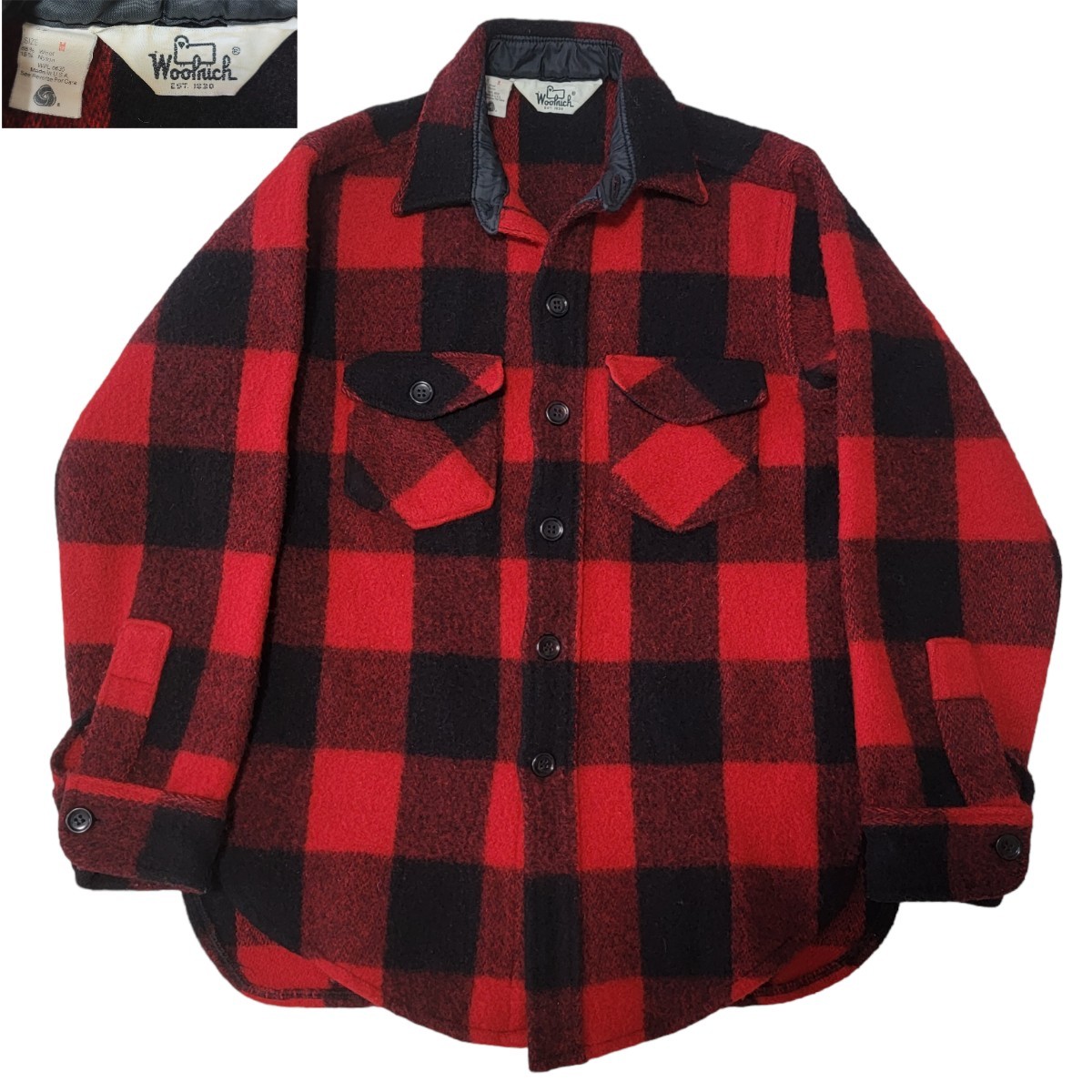 【希少】アメリカ製 60'S 70'S ウールリッチ WOOLRICH チェック CPOシャツ CPOジャケットM ウールシャツ 赤×黒 ウールジャケット