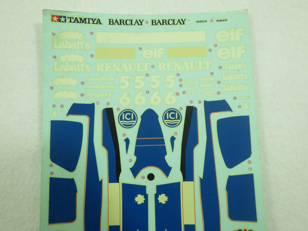 絶版品 タミヤ 1/20 ウイリアムズ FW-13B ルノー デカール BARCLAY タバコロゴ WILLIAMS RENAULT TAMIYA DECAL_画像2