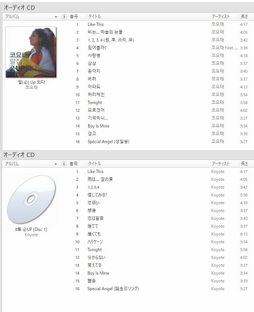 韓国　K-POPグループ　KOYOTE　『８集　必UP』　＋　『MV収録VCD』　セット_8集CD 上オリジナル 下 邦題 　曲名