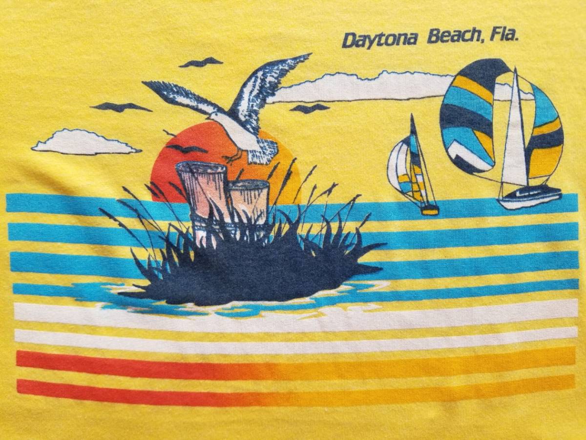 USA製 80s 90s ビンテージ オリジナル SCREEN STARS Daytona Beach Florida オールドサーフ シングルステッチ 染み込み プリント Tシャツ L_画像1